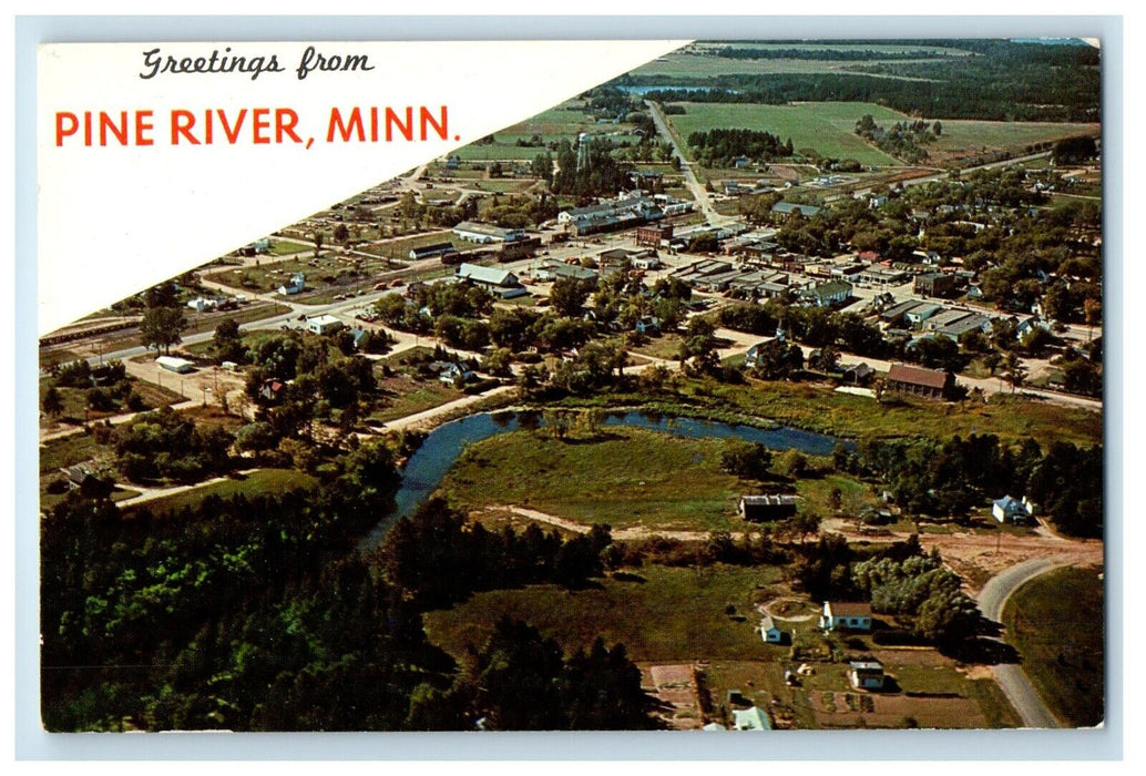 Greetings From Pine River Minnesota MN, Aerial View Unposted Vintage Postcard