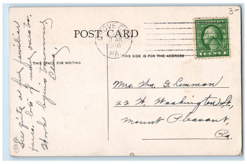 1916 Administration Building, Grove City Pennsylvania PA Antique Postcard