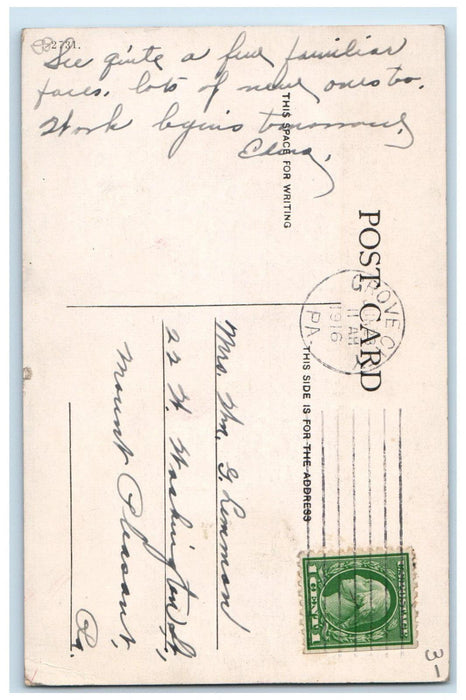 1916 Administration Building, Grove City Pennsylvania PA Antique Postcard