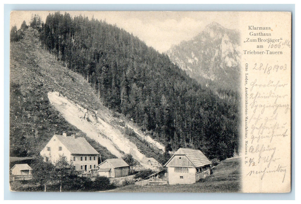 1903 Klarmans Gasthaus Zum Brotjager Am Triebner-Tauern Posted Postcard