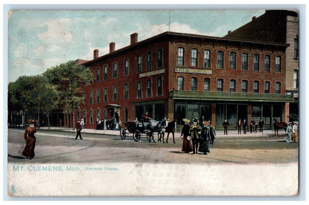 Mt. Clemens Michigan MI, Sherman House Building Horse Buggy Tuck's Postcard
