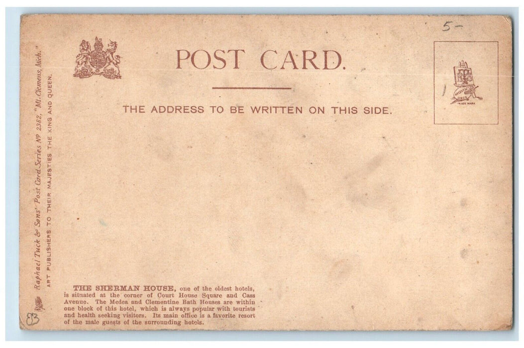 Mt. Clemens Michigan MI, Sherman House Building Horse Buggy Tuck's Postcard