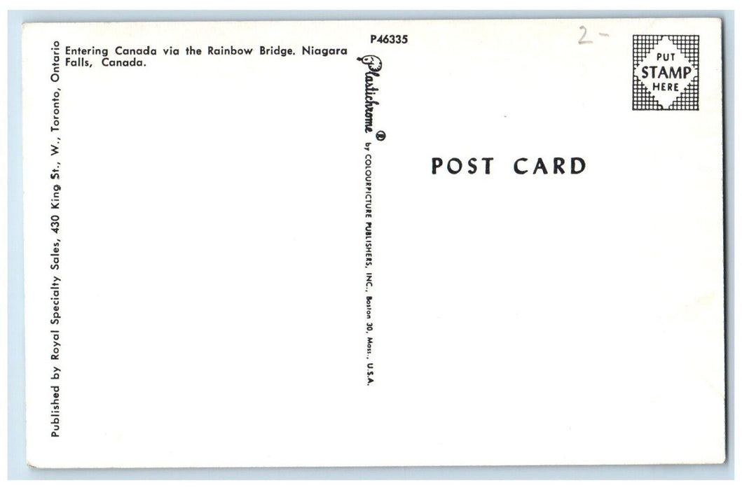 c1950's Entering Canada Rainbow Bridge Flags Niagara Falls Canada Postcard