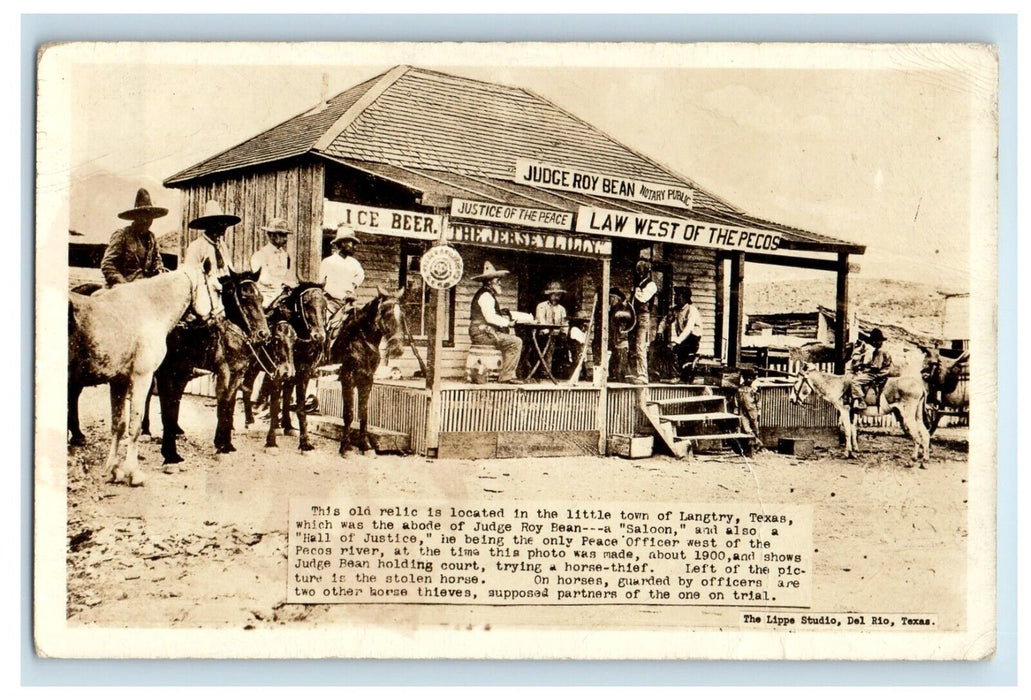 Judge Roy Bean Notary Public Law West Of Pecos RPPC Photo Posted Postcard