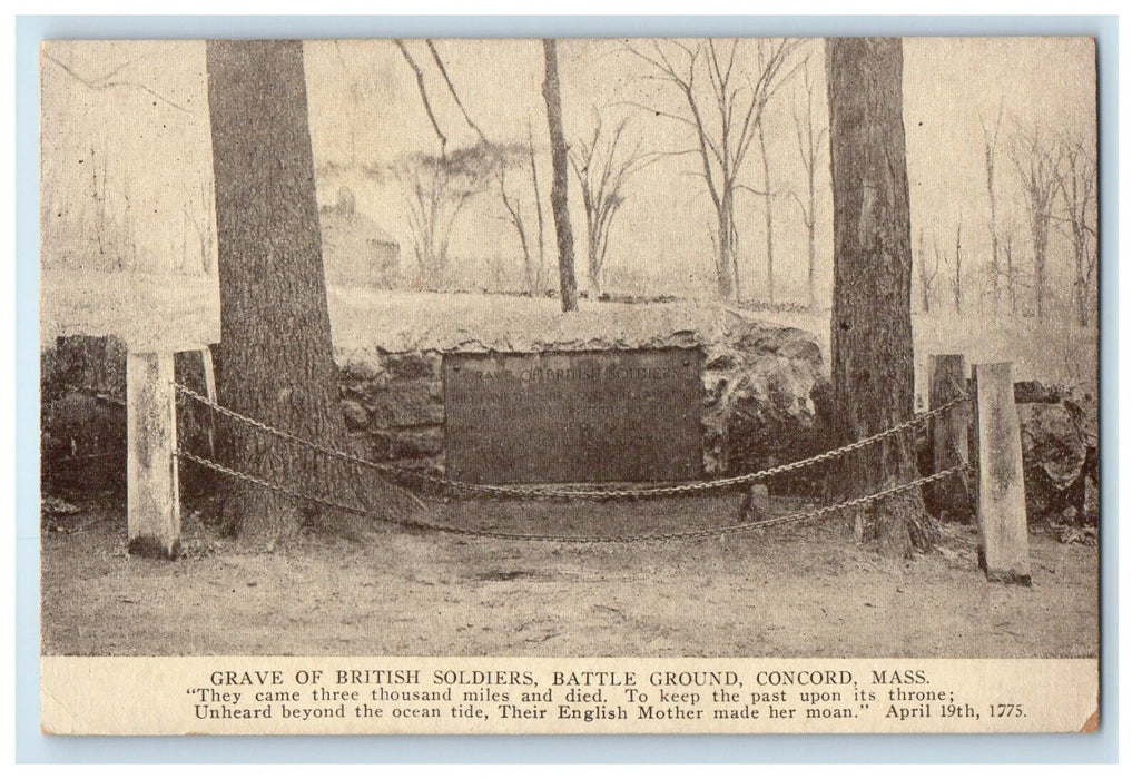 Grave Of British Soldiers Battle Ground Concord Massachusetts MA Postcard