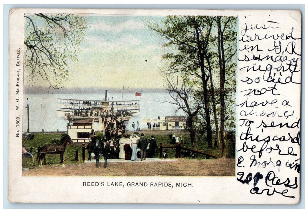 1905 Reed's Lake Boat Ship Grand Rapids Michigan MI Posted Antique Postcard