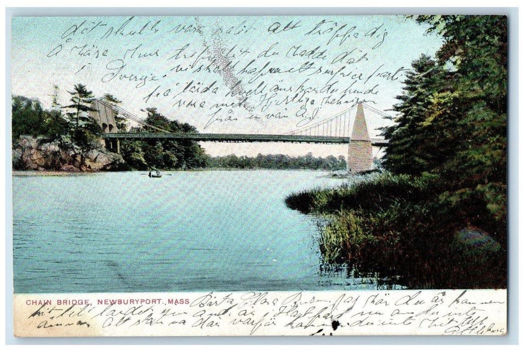 1906 Chain Bridge View Boat Newburyport Massachusetts MA Posted Antique Postcard