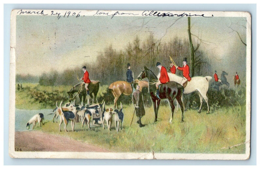 1906 Cowboy Horseback Riding Beagle Dogs Philadelphia PA Antique Postcard