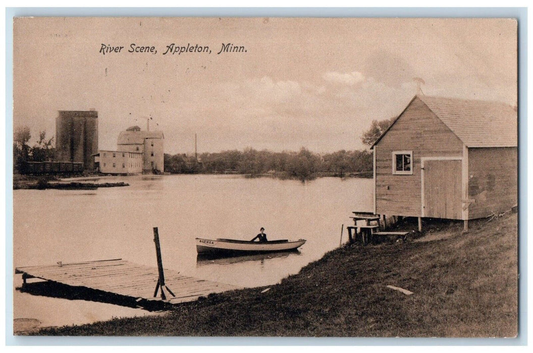 1909 River Scene Canoeing Appleton Minnesota MN Posted Antique Postcard