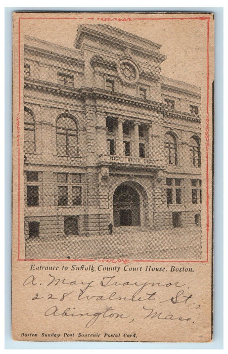 c1905 Entrance To Suffolk County Court House Boston Massachusetts MA Postcard