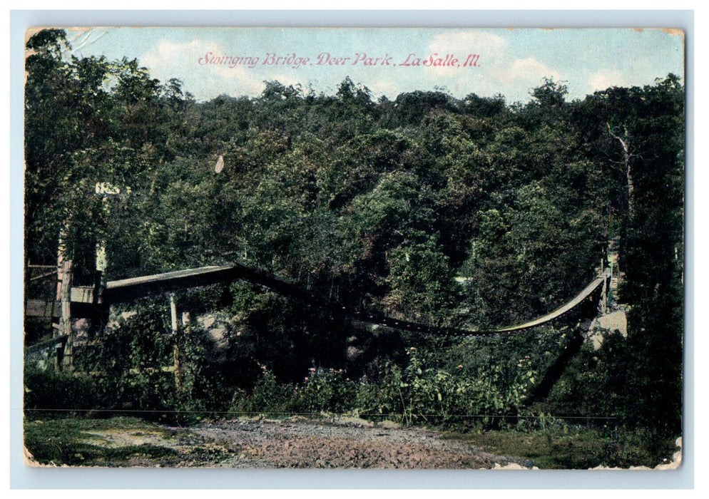 1908 Swinging Bridge Deer Park La Salle Illinois IL Antique Postcard