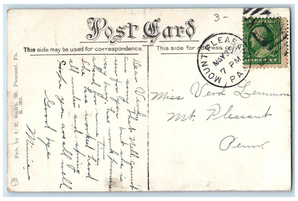 1914 Re-union Presbyterian Church, Mt. Pleasant Pennsylvania PA Postcard
