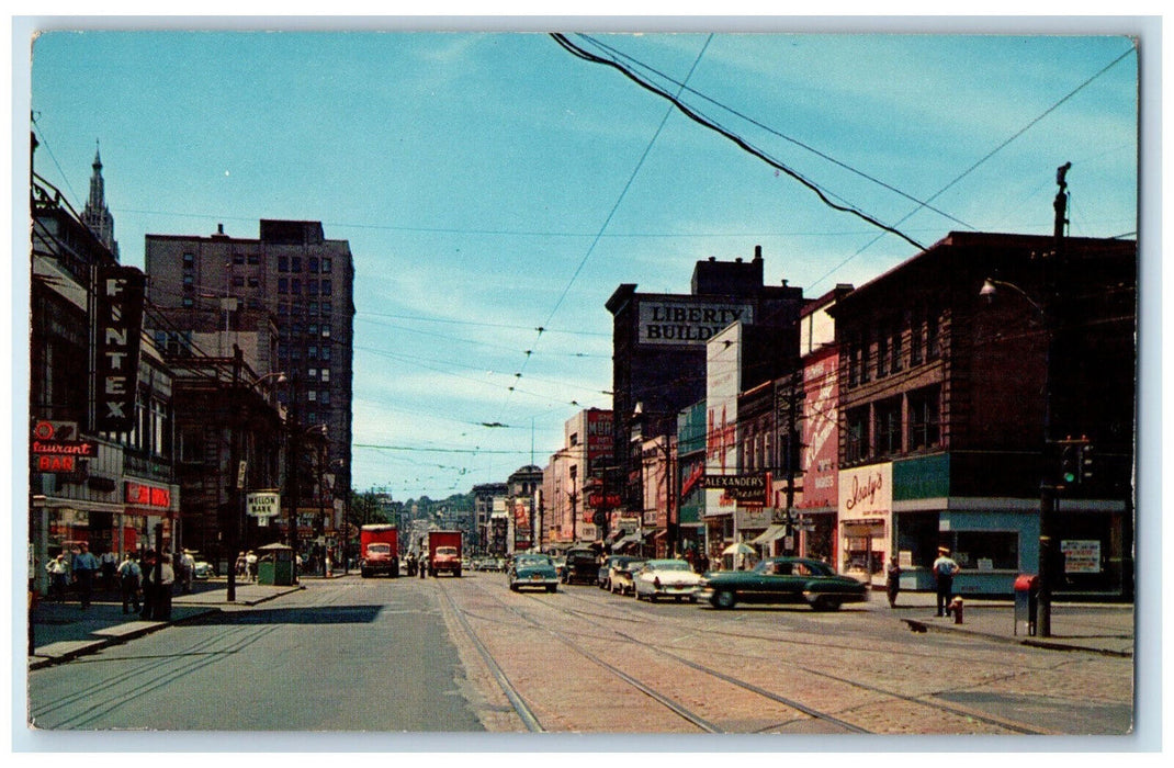 c1950's Liberty Building, Bank, Islay's Restaurant Bar, Pittsburg PA Postcard
