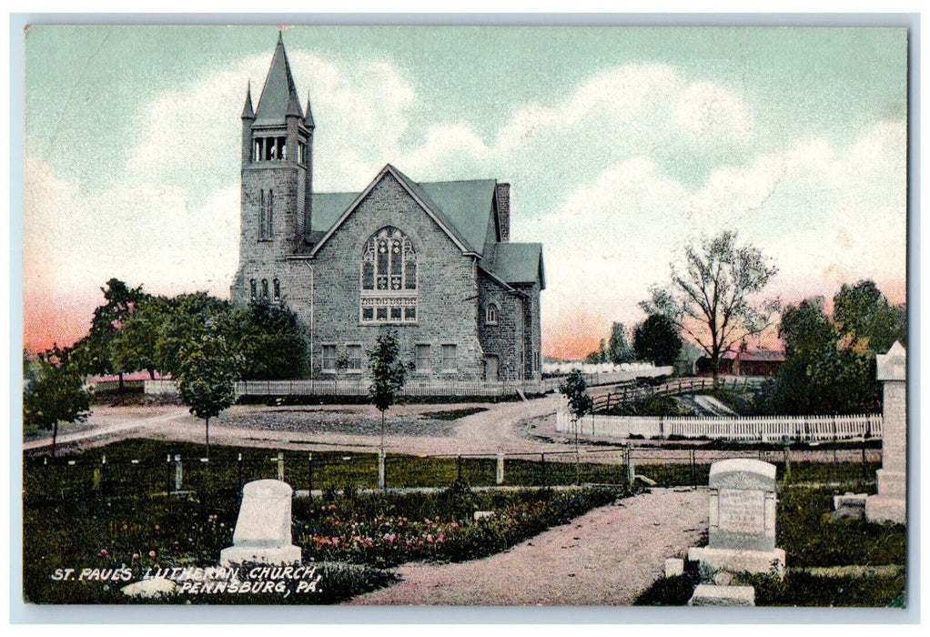 1911 St. Paul's Lutheran Church Pennsburg Pennsylvania PA Antique Postcard