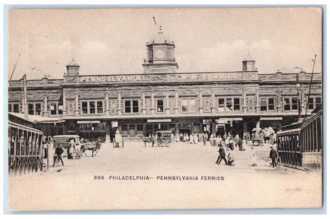 1905 Tower Clock, Horse Carriage, Philadelphia-Pennsylvania Ferries Postcard