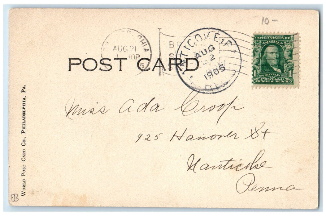 1905 Tower Clock, Horse Carriage, Philadelphia-Pennsylvania Ferries Postcard