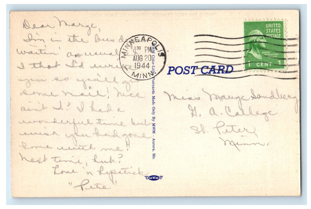 1944 Parachute Scene,Busy Aviator's Correspondence Card Minneapolis MN Postcard