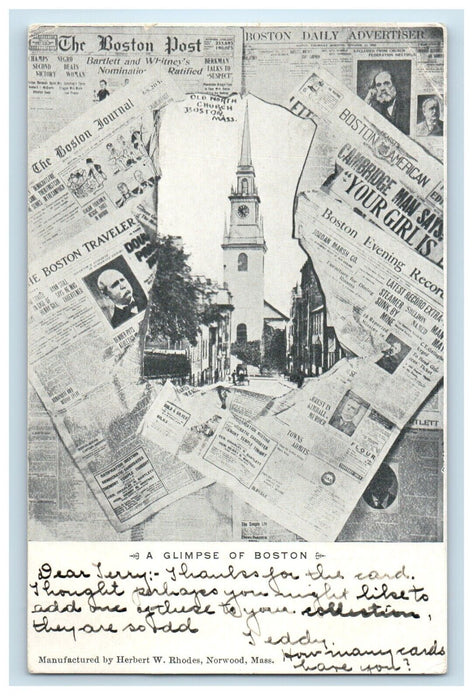 c1905 A Glimpre Of Boston Massachusetts MA, Newspaper Posted Antique Postcard
