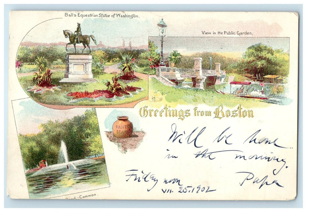 1902 Greetings From Boston Massachusetts MA, Multiview Posted Antique Postcard