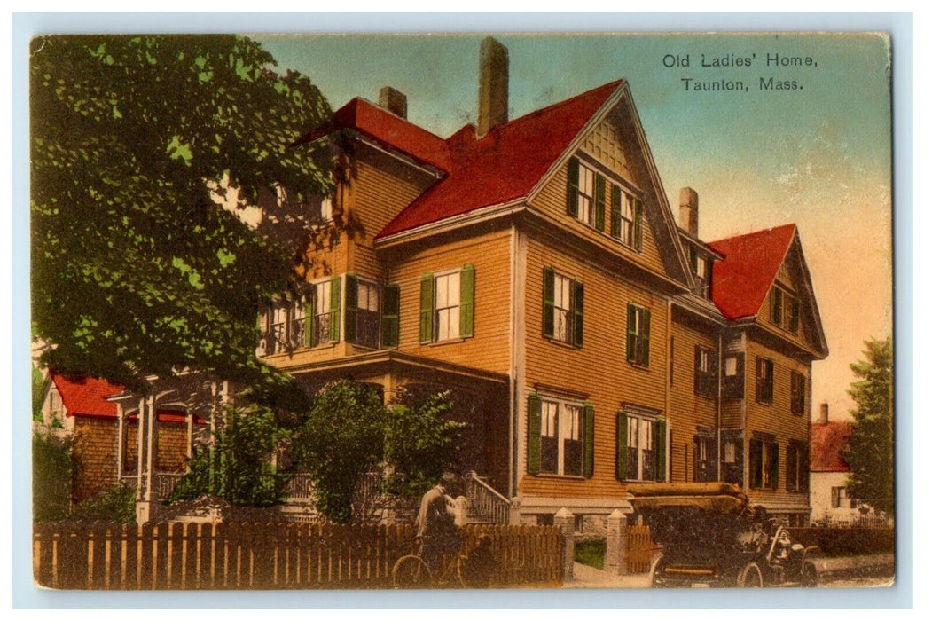 1909 Old Ladies Home Bicycle Car Taunton Massachusetts MA Antique Postcard