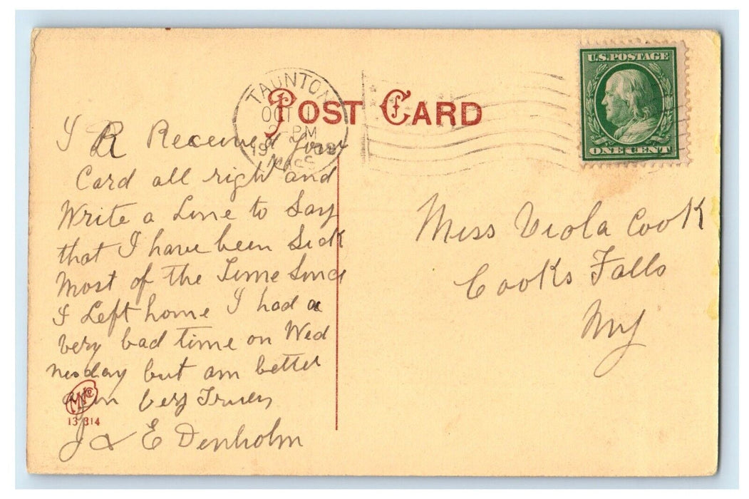 1909 Old Ladies Home Bicycle Car Taunton Massachusetts MA Antique Postcard