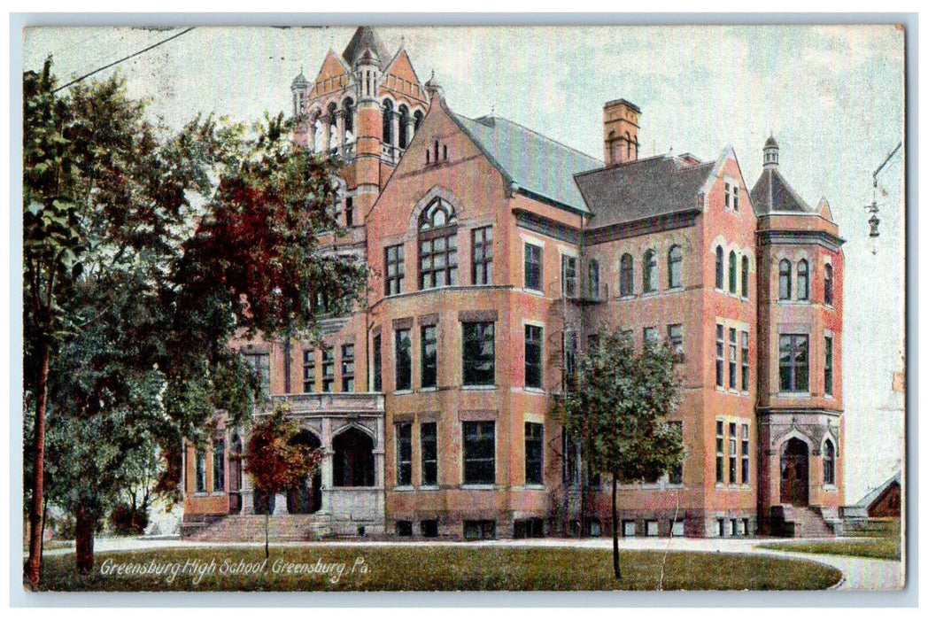 1907 Greensburg High School Greensburg Pennsylvania PA Antique Postcard