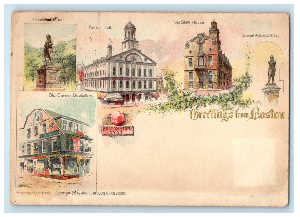 1900 Greetings From Boston Massachusetts MA, Multiview Posted Antique Postcard