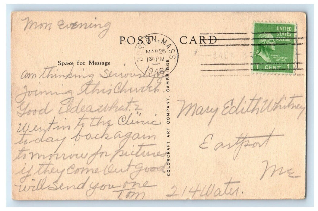 1946 Christian Science Church Boston Massachusetts MA Posted Antique Postcard