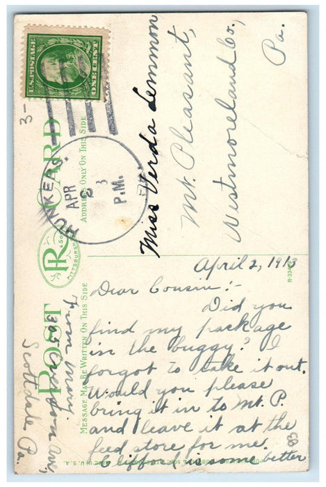 1913 Mulberry Street Showing ME Church Scottdale Pennsylvania PA Postcard