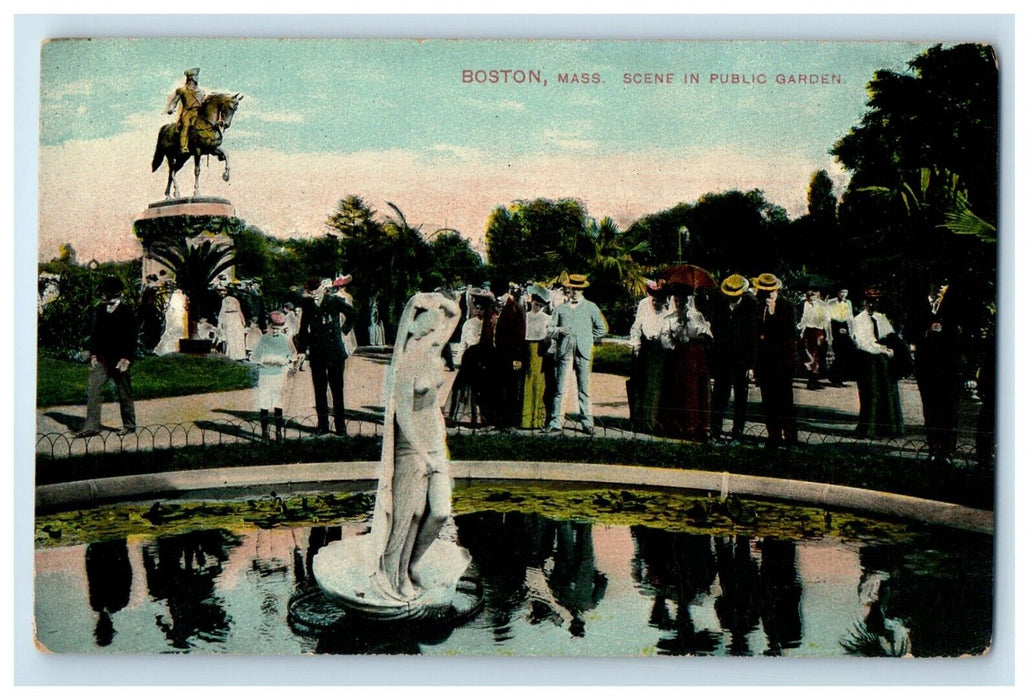 c1910's Boston Massachusetts MA, Scene In Public Garden Statue Antique Postcard