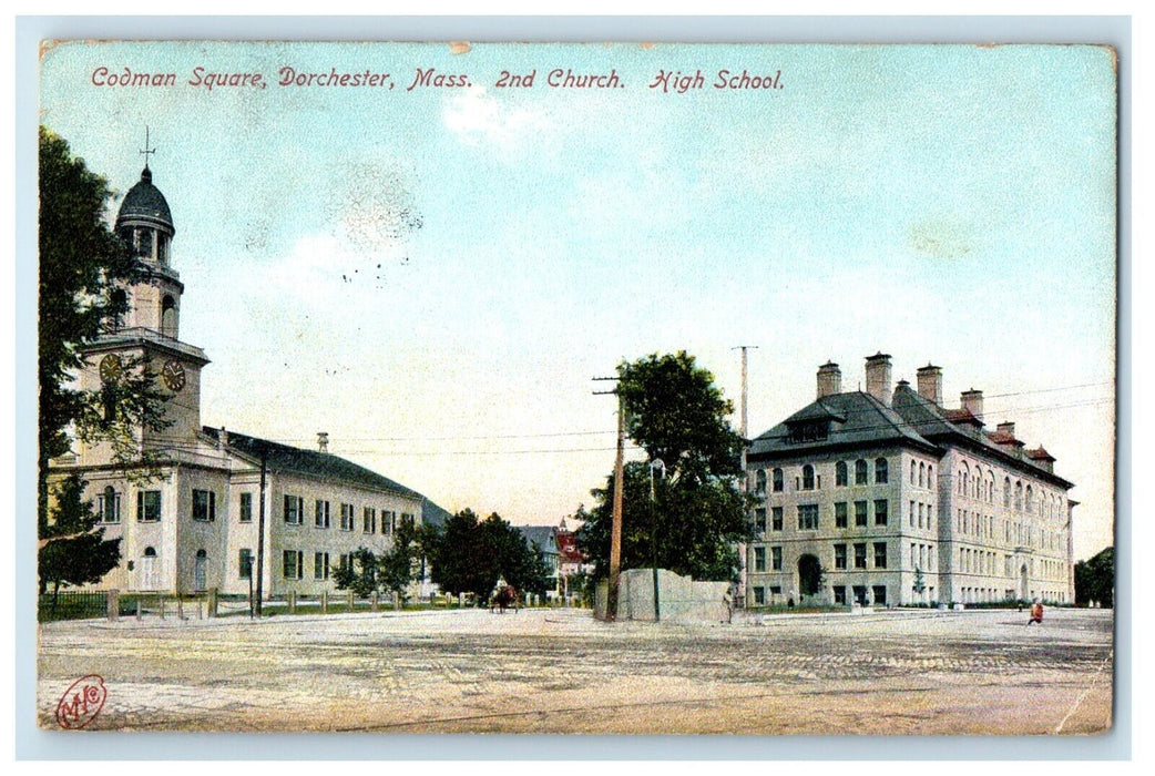 1908 Codman Square Dorchester MA, 2nd Church High School Building Postcard