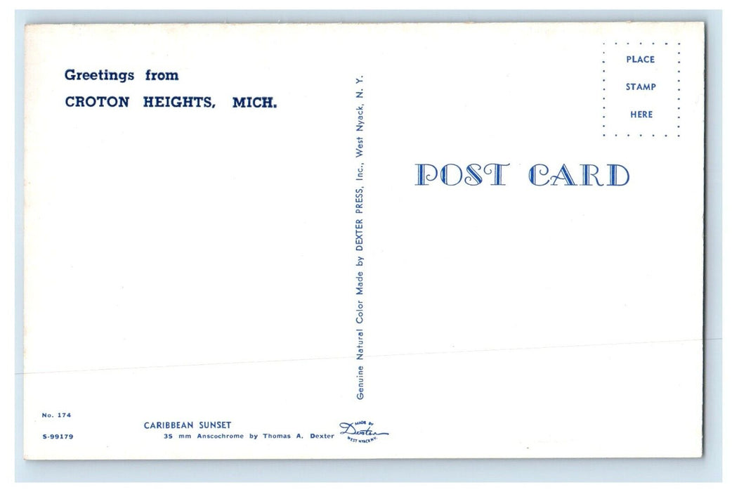 Greetings From Croton Heights Michigan MI, View Of Sunset At The Beach Postcard