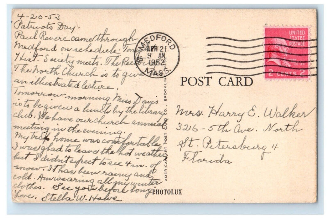 1953 Public Library Building Street View Medford Massachusetts MA Postcard