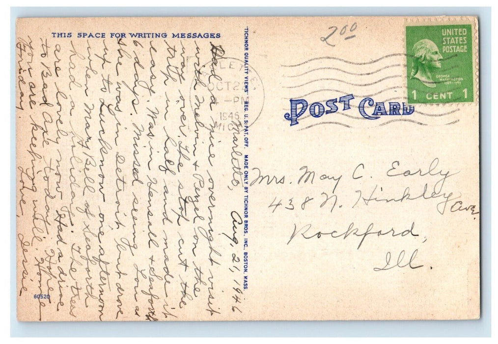 1946 Greetings From Bad Axe Michigan MI, Road View Posted Vintage Postcard