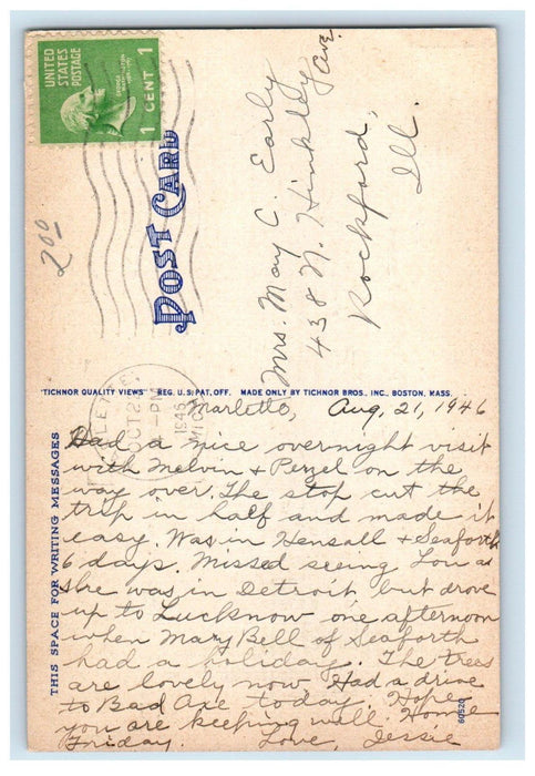 1946 Greetings From Bad Axe Michigan MI, Road View Posted Vintage Postcard