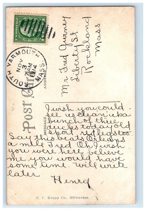 1914 Lower Village Boats South Yarmouth Massachusetts MA Posted Antique Postcard