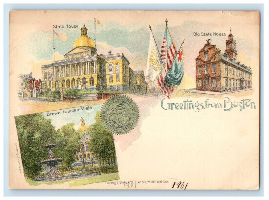 Greetings From Boston Massachusetts MA, Multiview Unposted Antique Postcard
