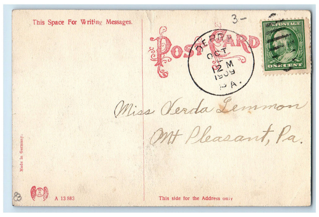 1909 Moonlight Ethel Springs Lake Derry Pennsylvania PA Posted Postcard