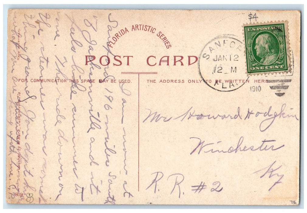1910 The Elks Club Jacksonville Florida FL Sanford FL Antique Posted Postcard
