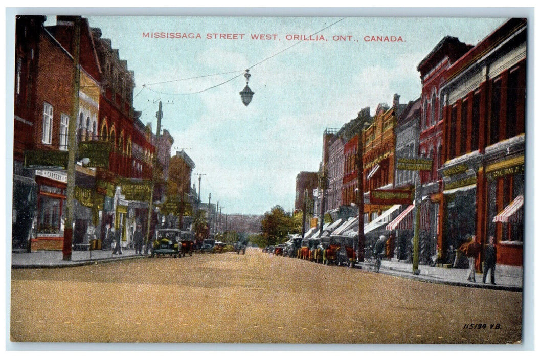 c1910 Hardware, Soda Shop, Mississaga St. Orillia Ontario Canada Postcard