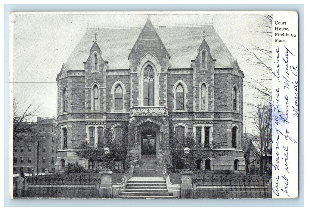 1906 Court House Building Street View Fitchburg Massachusetts MA Posted Postcard