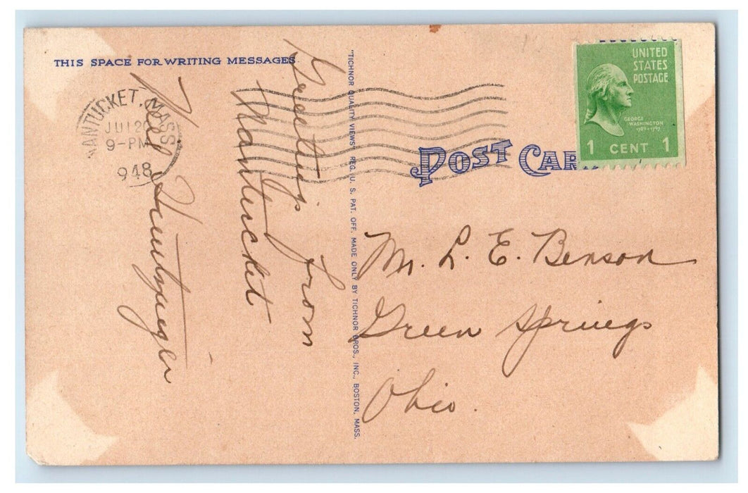 1948 Map Of Nantucket Island Massachusetts MA Posted Antique Postcard