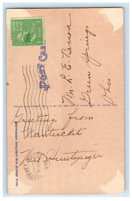 1948 Map Of Nantucket Island Massachusetts MA Posted Antique Postcard