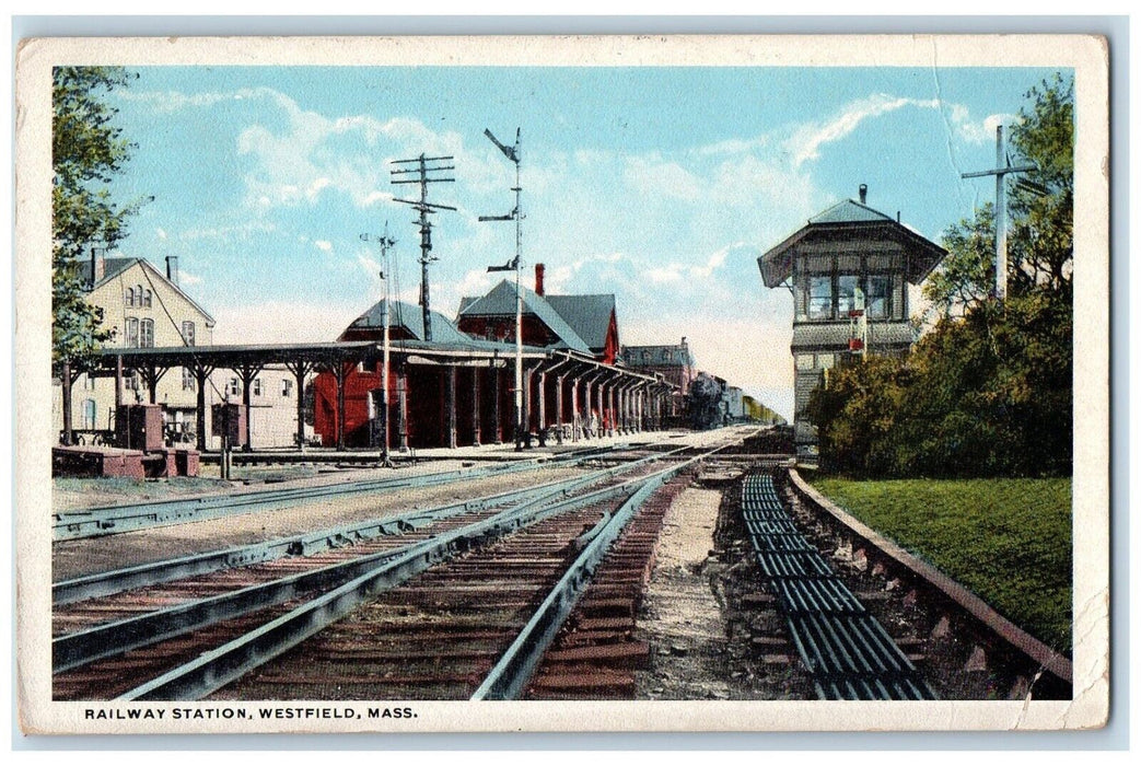 1917 Railway Train Station Westfield Massachusetts MA Posted Antique Postcard