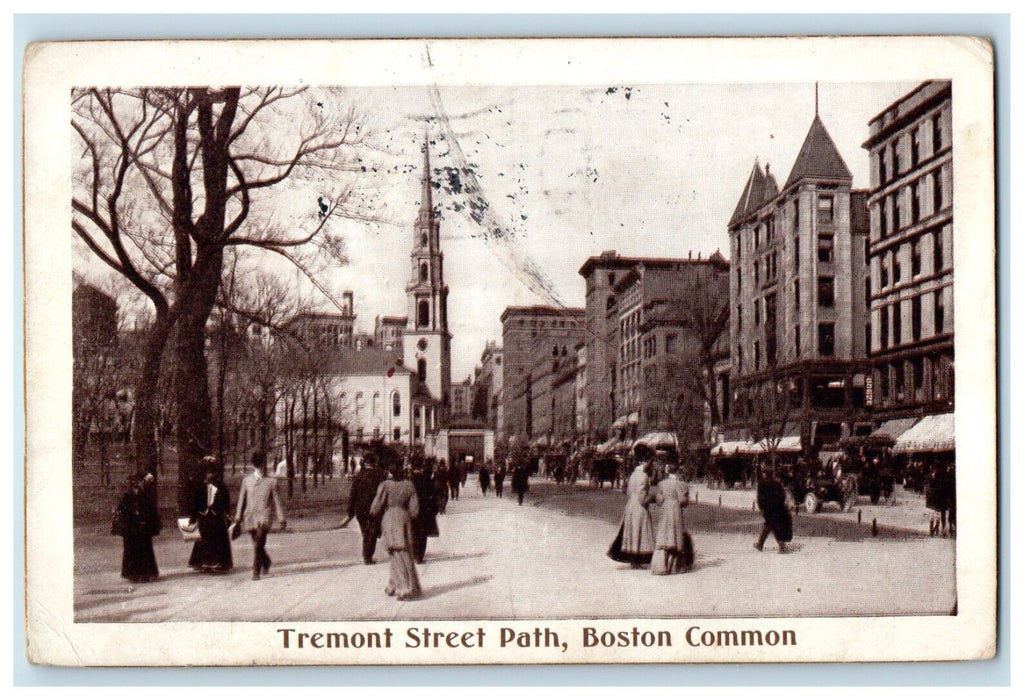 1908 Tremont Street Path Boston Common Massachusetts MA Posted Antique Postcard