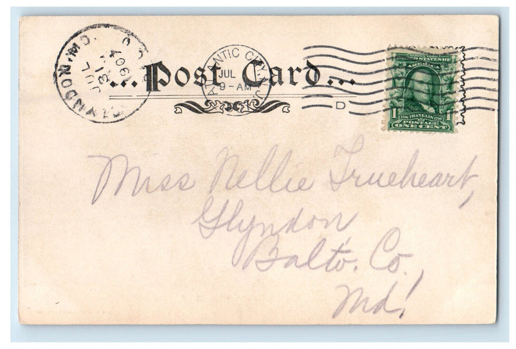 1907 Boat Scene, The Inlet Atlantic City New Jersey NJ Glyndon MD Postcard