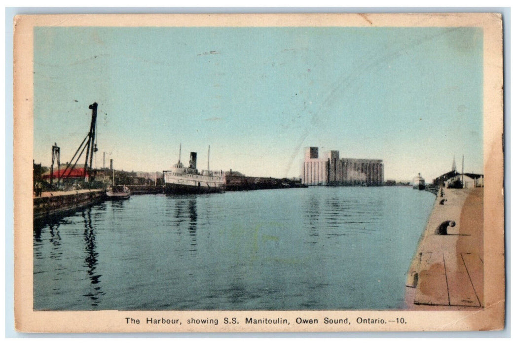 1939 The Harbour Showing Steamship Manitoulin Owen Sound Canada Postcard