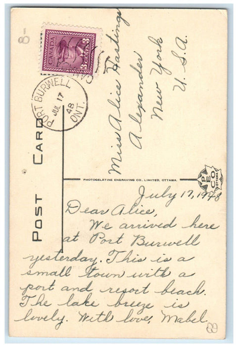 1948 Hotel Drugstore at Main Street Port Burtwell Ontario Canada Postcard