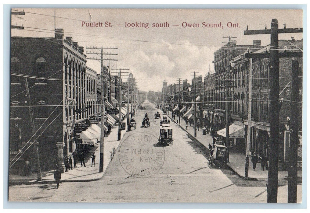 1908 Insurance, Clothing, Pastry Shop, Poulett St. Owen Sound Canada Postcard