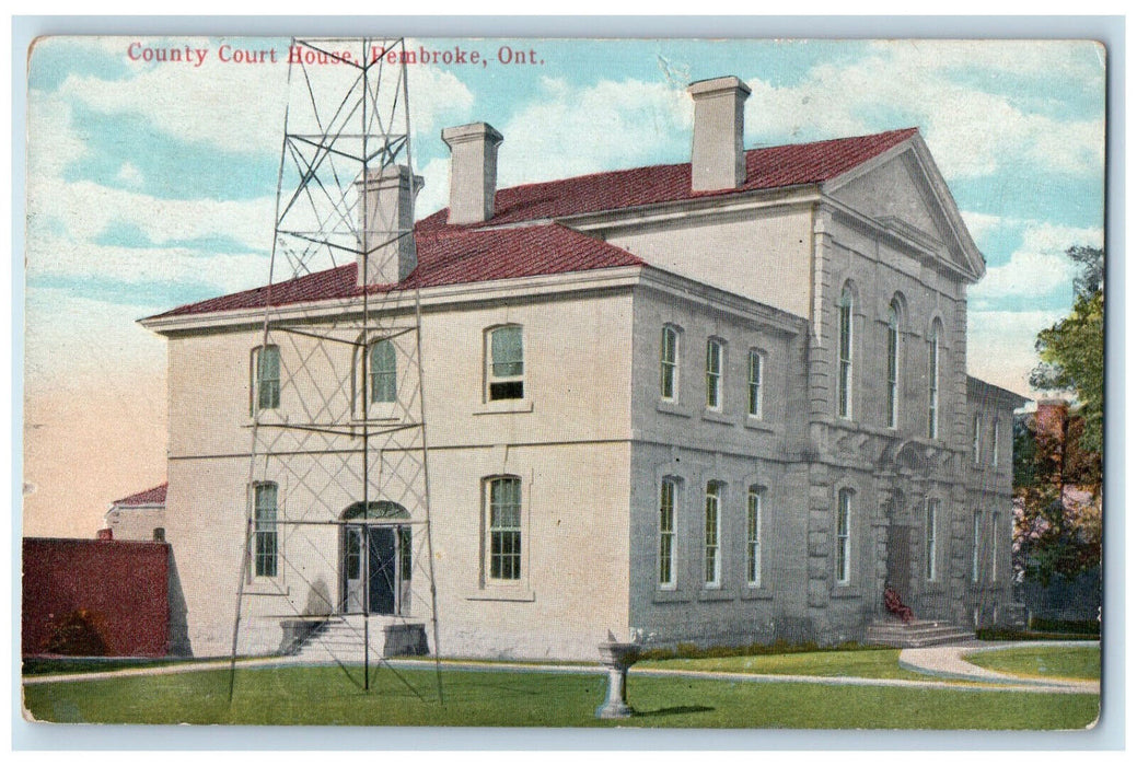 c1910 Entrance View County Court House, Pembroke Ontario Canada Postcard